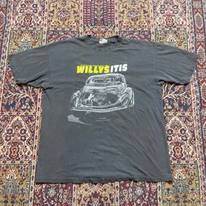 VTG 1990 Bash Brand Willysitis Willys Graphic T Shirt Men's XXL USA Faded‎ Black